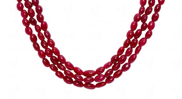 3 Row Ruby Gemstone Oval Shape Bead Necklace NP-1436