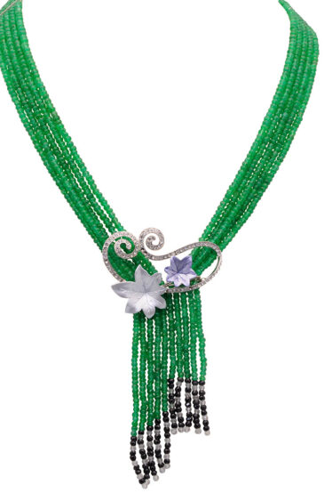 32″ Inches Long Green Emerald Faceted Bead Tie Style Necklace NP-1437