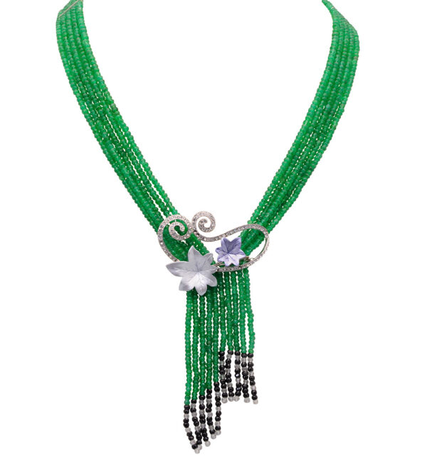 32" Inches Long Green Emerald Faceted Bead Tie Style Necklace NP-1437