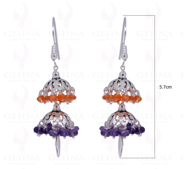 Carnelian & Amethyst Gemstone Earrings In .925 Sterling Silver ES-1437