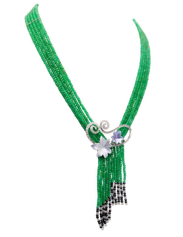 32" Inches Long Green Emerald Faceted Bead Tie Style Necklace NP-1437