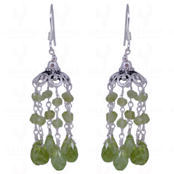 Peridot Gemstone Faceted Bead Earrings Made In .925 Sterling Silver ES-1440