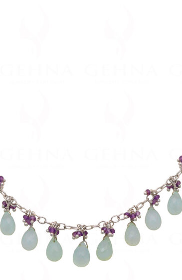 Blue Chalcedony & Amethyst Gemstone Chain Necklace NS-1440