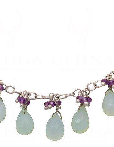 Blue Chalcedony & Amethyst Gemstone Chain Necklace NS-1440