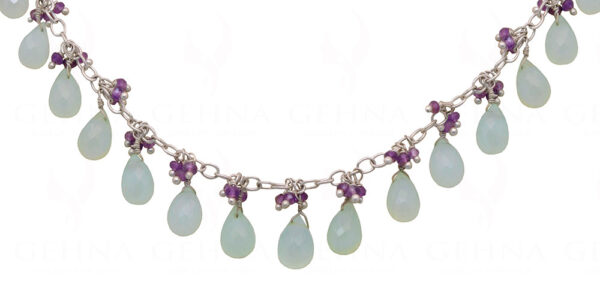 Blue Chalcedony & Amethyst Gemstone Chain Necklace NS-1440