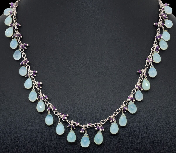 Blue Chalcedony & Amethyst Gemstone Chain Necklace NS-1440