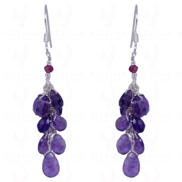 Amethyst Drops & Garnet Gemstone Earrings Made In .925 Sterling Silver ES-1441