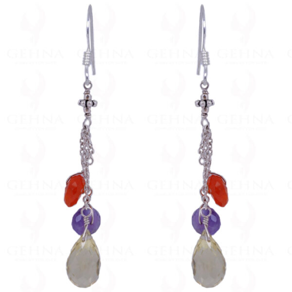 Lemon Topaz, Amethyst & Carnelian Gemstone Earrings In .925 Silver ES-1442