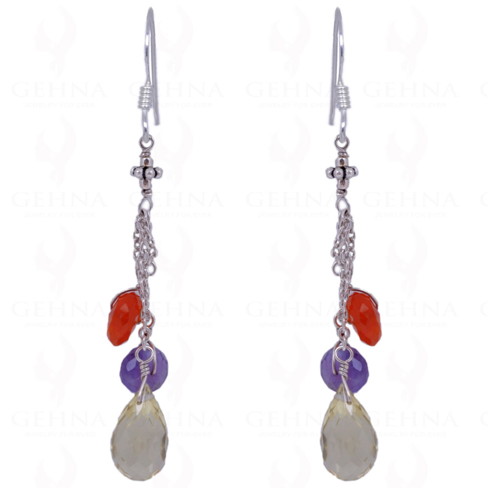 Lemon Topaz, Amethyst & Carnelian Gemstone Earrings In .925 Silver ES-1442