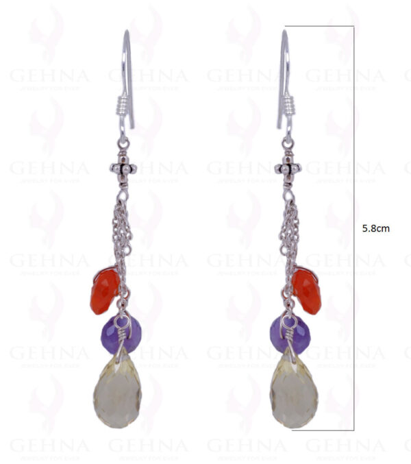 Lemon Topaz, Amethyst & Carnelian Gemstone Earrings In .925 Silver ES-1442