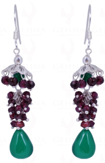 Green Onyx & Red Garnet Gemstone Earrings Made In .925 Sterling Silver ES-1443