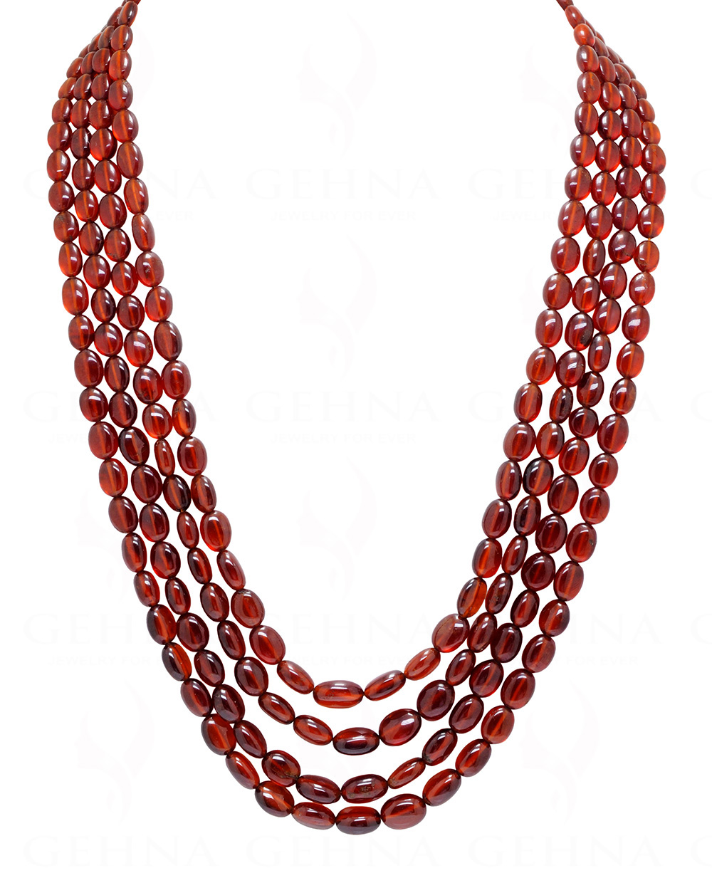 4 Rows Of Hessonite Gemstone Oval Shape Beads Necklace NP-1443