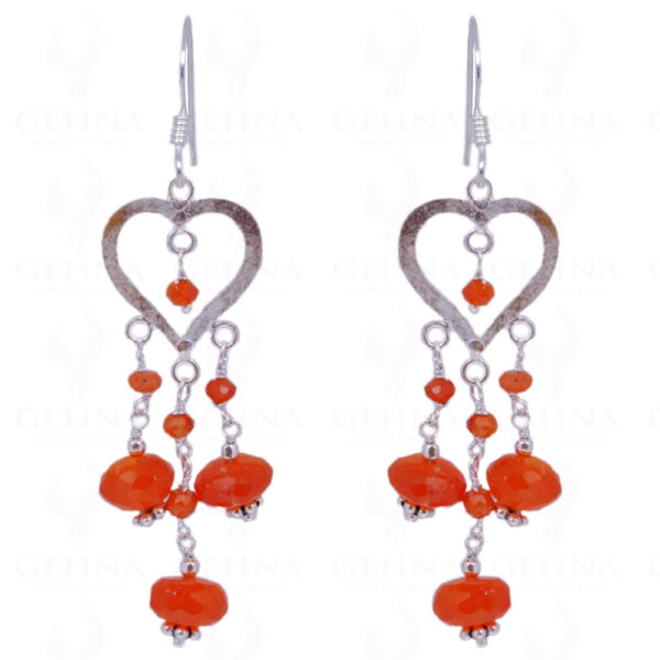 Carnelian Gemstone Round Faceted Bead Earrings In .925 Sterling Silver ES-1445