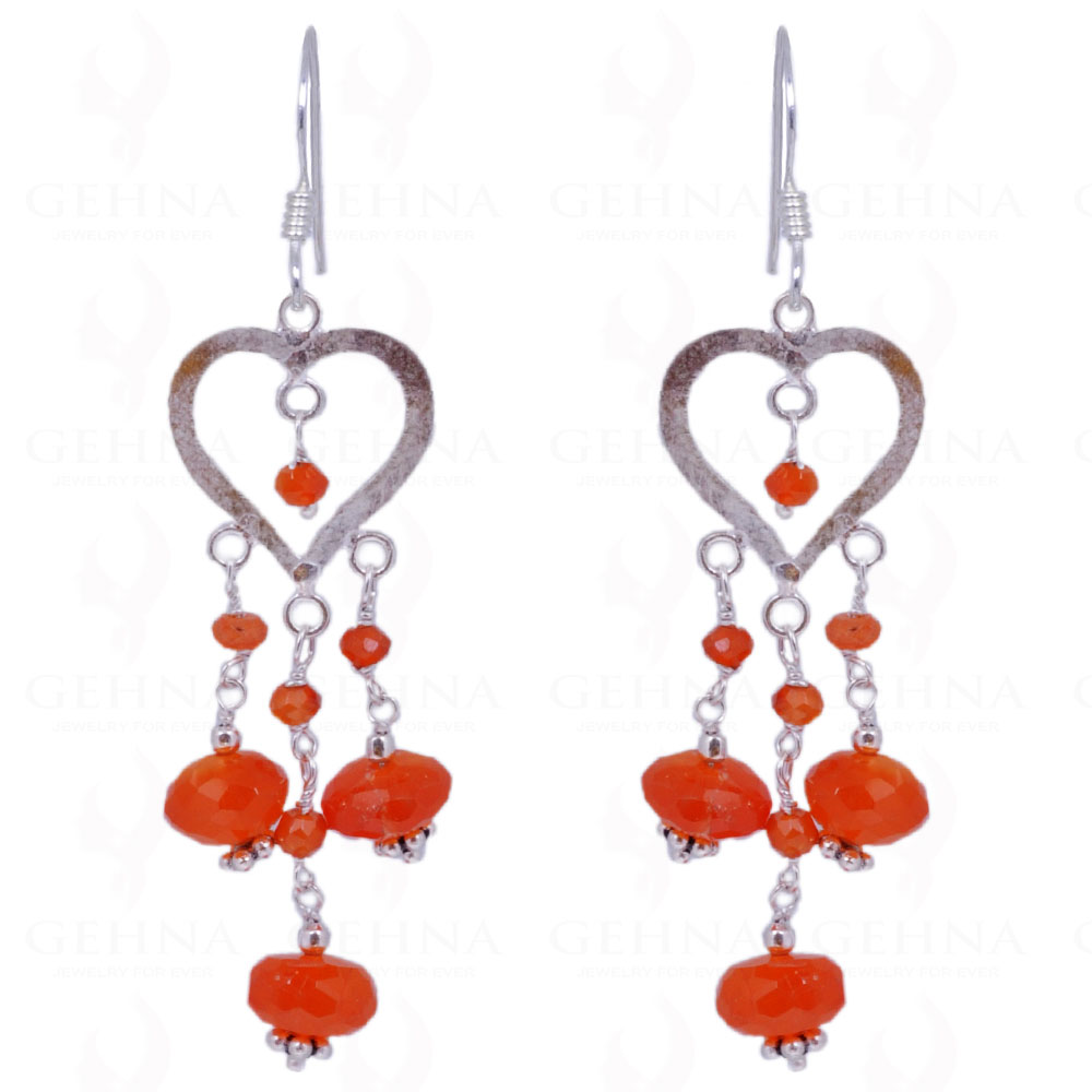 Carnelian Gemstone Round Faceted Bead Earrings In .925 Sterling Silver ES-1445