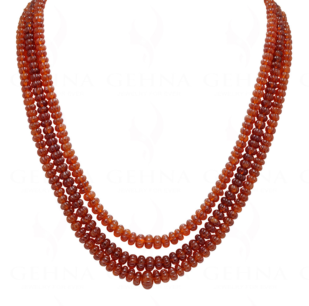 3 Rows Of Hessonite Gemstone Melon Shape Bead Necklace NP-1445