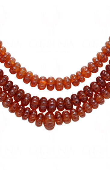3 Rows Of Hessonite Gemstone Melon Shape Bead Necklace NP-1445