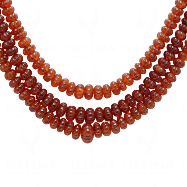 3 Rows Of Hessonite Gemstone Melon Shape Bead Necklace NP-1445