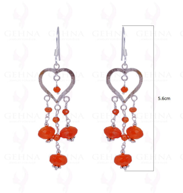 Carnelian Gemstone Round Faceted Bead Earrings In .925 Sterling Silver ES-1445