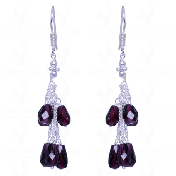 Red Garnet Gemstone Bead Earrings Made In .925 Sterling Silver ES-1446