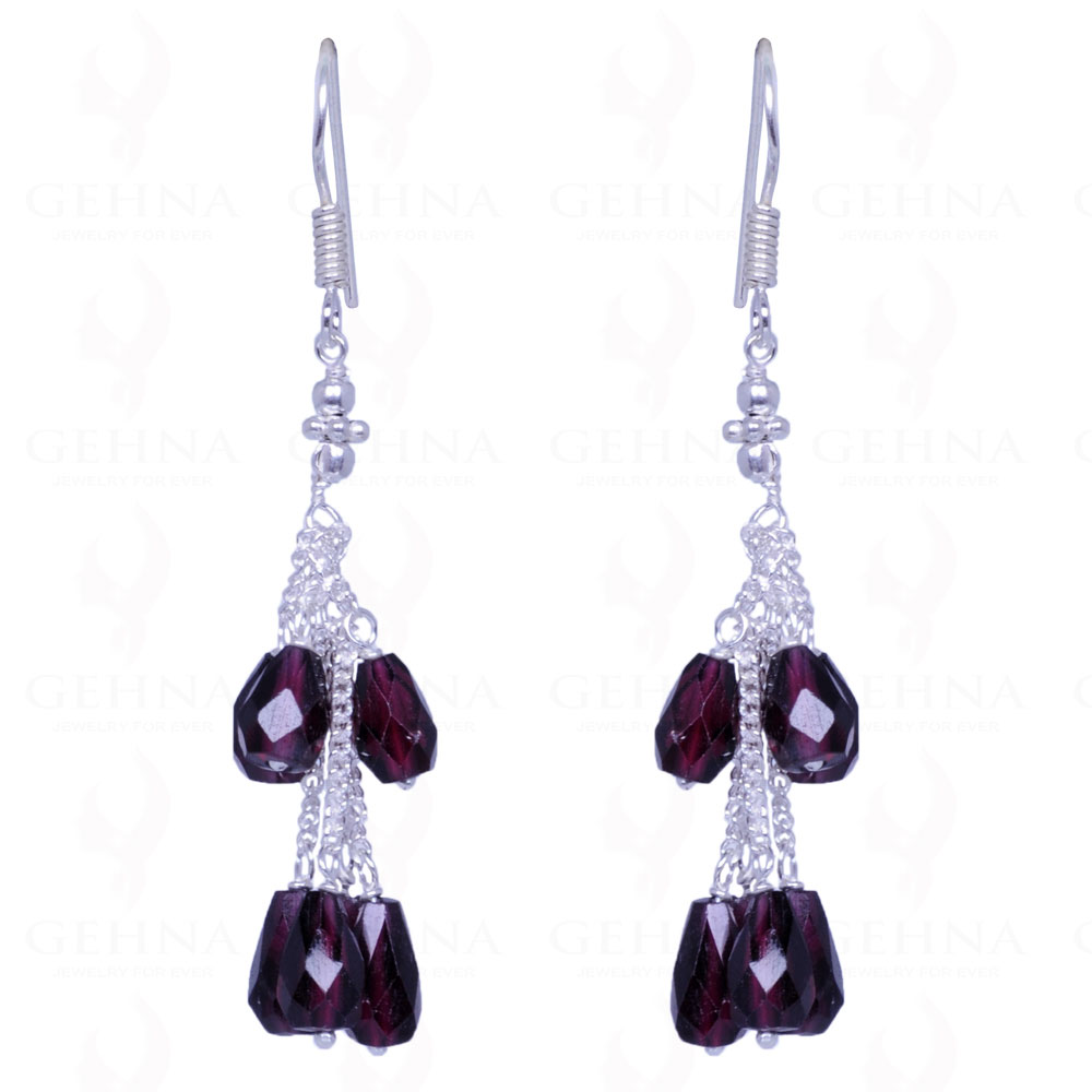 Red Garnet Gemstone Bead Earrings Made In .925 Sterling Silver ES-1446