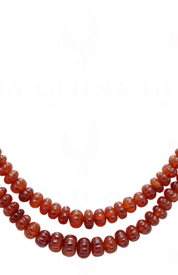 2 Rows Of Hessonite Gemstone Melon Shape Bead Necklace NP-1446