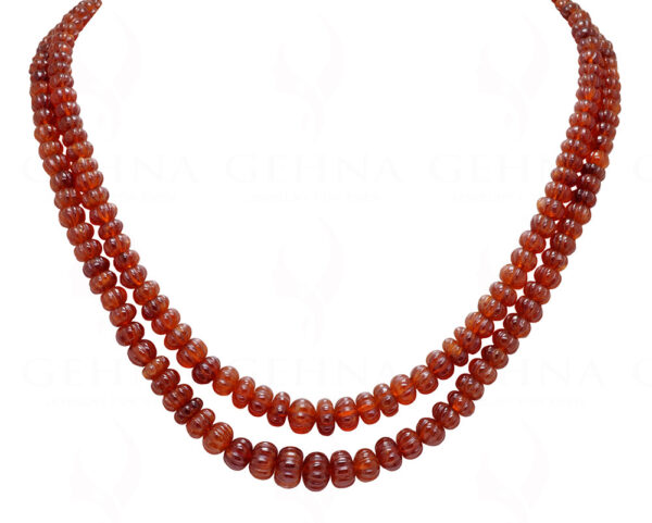 2 Rows Of Hessonite Gemstone Melon Shape Bead Necklace NP-1446