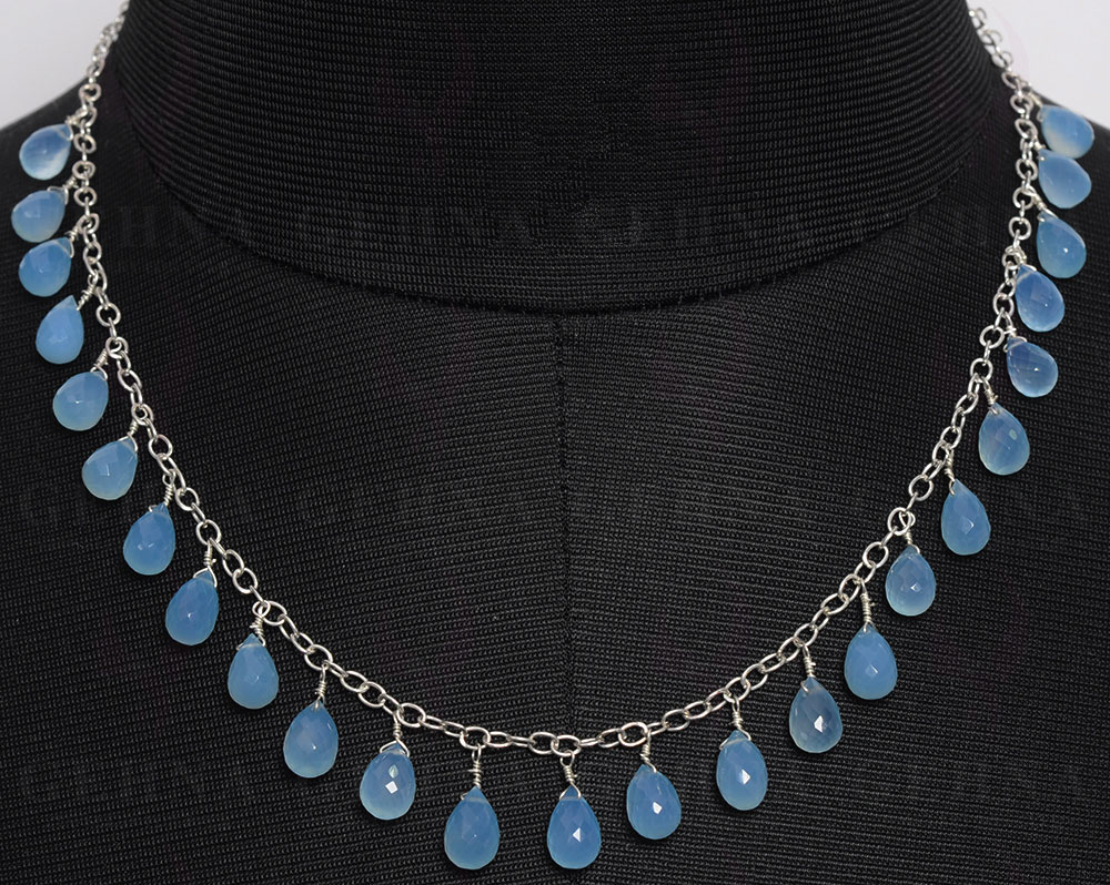 Blue Chalcedony Gemstone Chain Necklace NS-1446