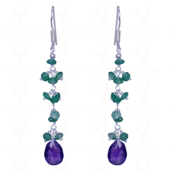 Emerald & Amethyst Gemstone Bead Earrings Made In .925 Solid Silver ES-1450