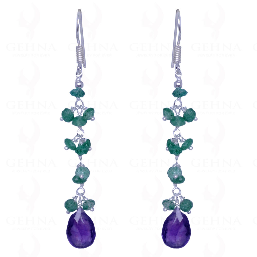Emerald & Amethyst Gemstone Bead Earrings Made In .925 Solid Silver ES-1450