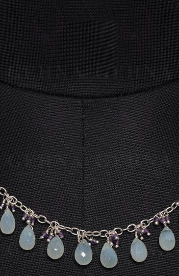Blue Chalcedony & Amethyst Gemstone Chain Necklace NS-1450