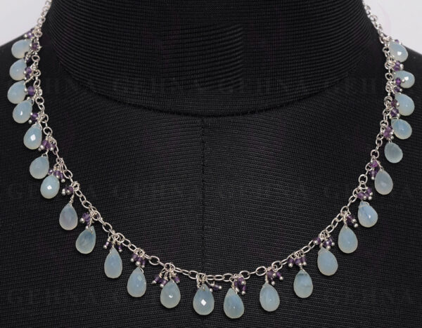 Blue Chalcedony & Amethyst Gemstone Chain Necklace NS-1450