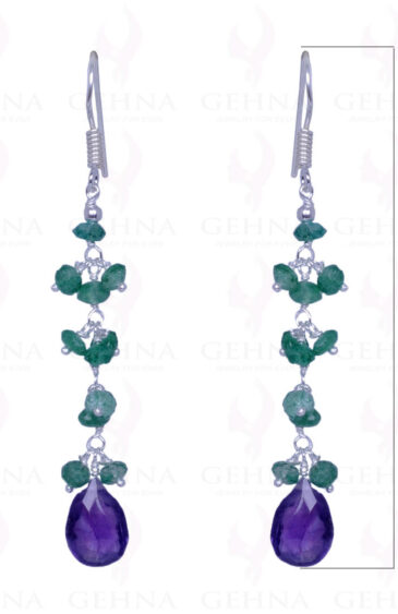 Emerald & Amethyst Gemstone Bead Earrings Made In .925 Solid Silver ES-1450