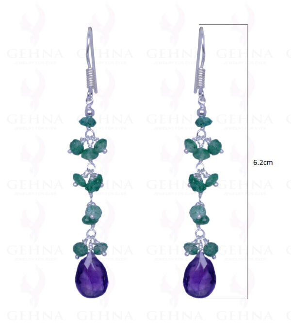 Emerald & Amethyst Gemstone Bead Earrings Made In .925 Solid Silver ES-1450