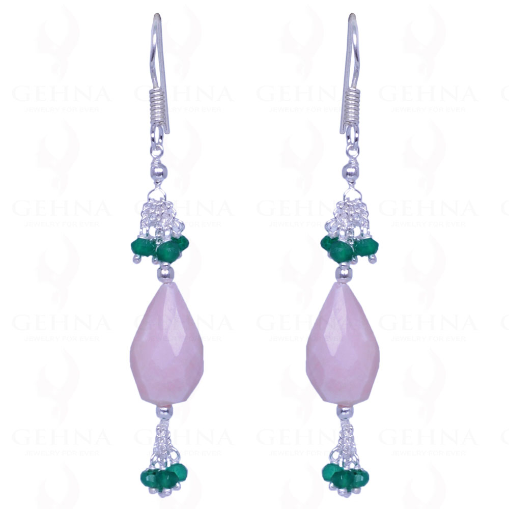 Pink Opal & Green Onyx Gemstone Bead Earrings Made In .925 Solid Silver ES-1453