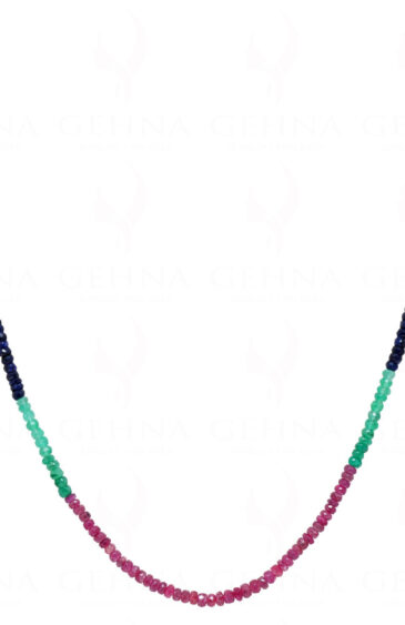 Ruby Emerald Sapphire Gemstones Faceted Bead Necklace NP-1453