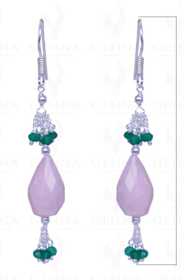Pink Opal & Green Onyx Gemstone Bead Earrings Made In .925 Solid Silver ES-1453