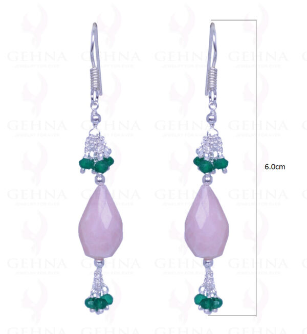 Pink Opal & Green Onyx Gemstone Bead Earrings Made In .925 Solid Silver ES-1453