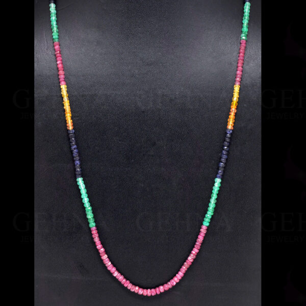 Ruby Emerald Sapphire Gemstones Faceted Bead Necklace NP-1453