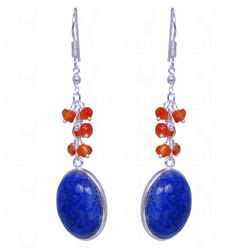 Carnelian & Lapis Lazuli Gemstone Earrings Made In .925 Solid Silver ES-1454