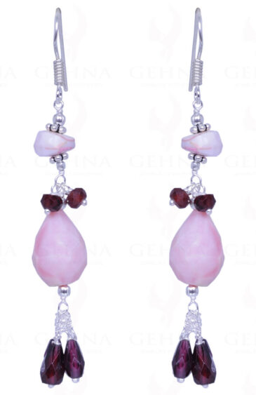 Red Garnet & Pink Opal Gemstone Bead Earrings Made In .925 Solid Silver ES-1455