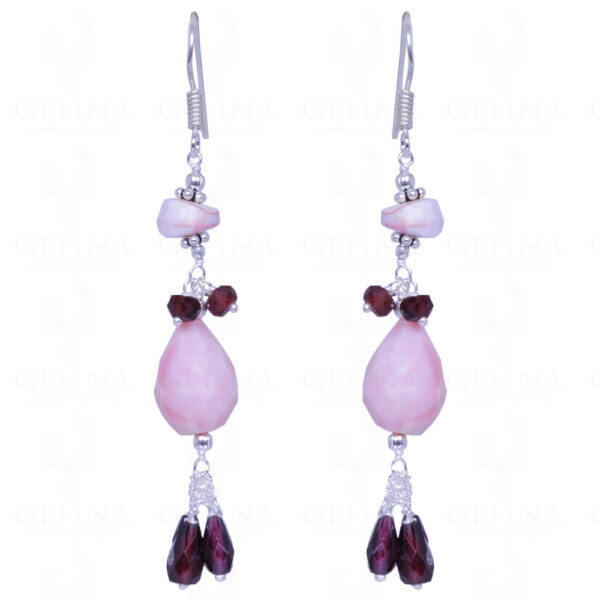 Red Garnet & Pink Opal Gemstone Bead Earrings Made In .925 Solid Silver ES-1455