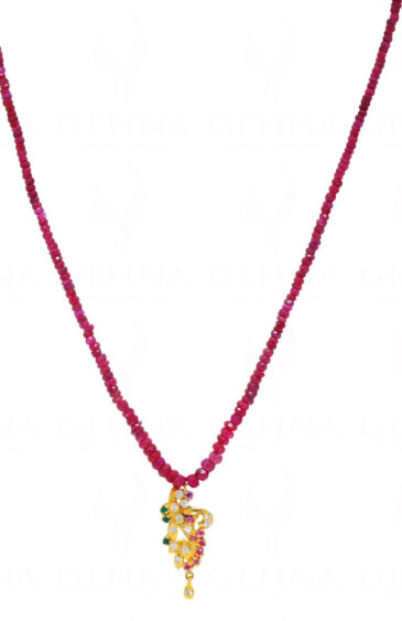 Ruby & Multicolor Gemstone Faceted Bead String With Pendant NP-1455