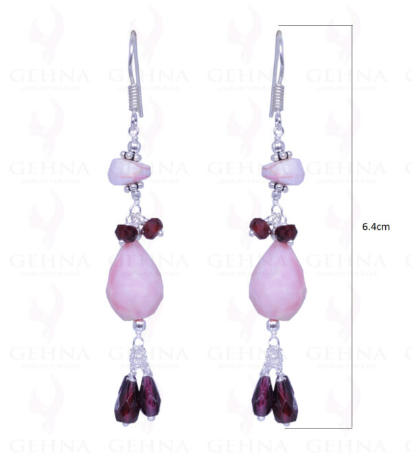 Red Garnet & Pink Opal Gemstone Bead Earrings Made In .925 Solid Silver ES-1455
