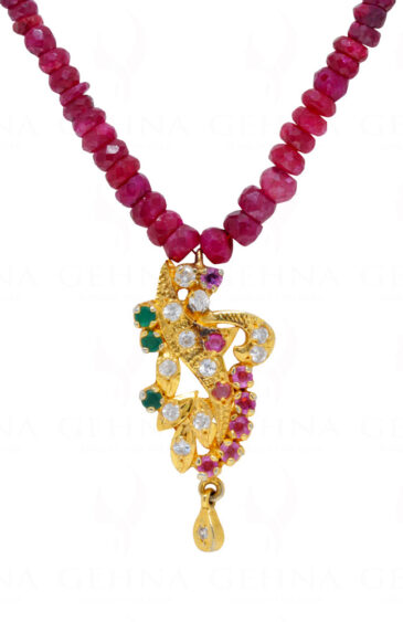 Ruby & Multicolor Gemstone Faceted Bead String With Pendant NP-1455