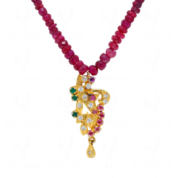 Ruby & Multicolor Gemstone Faceted Bead String With Pendant NP-1455