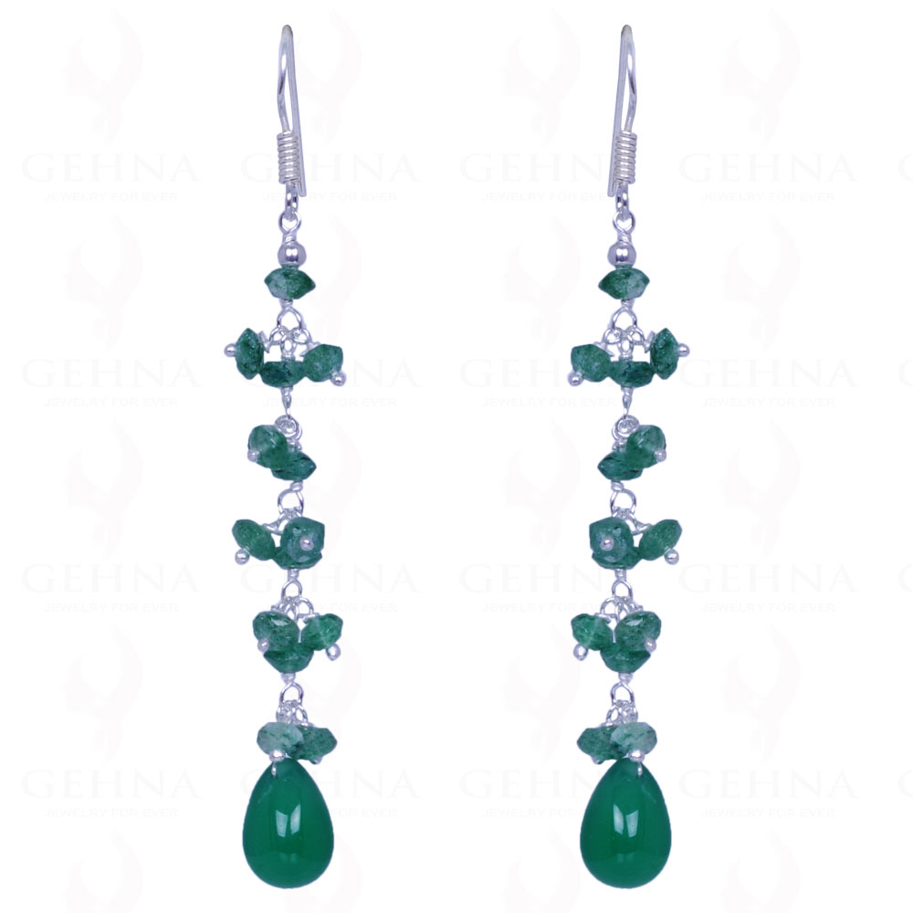 Emerald & Green Onyx Gemstone Bead Earrings Made With .925 Solid Silver ES-1456