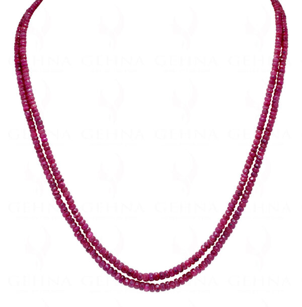 2 Rows Of Ruby Gemstone Cushion Shape Beaded Necklace NP-1456