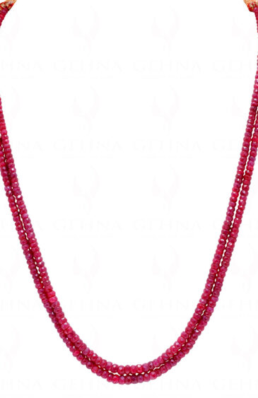 2 Rows Of Ruby Gemstone Cushion Shape Beaded Necklace NP-1457