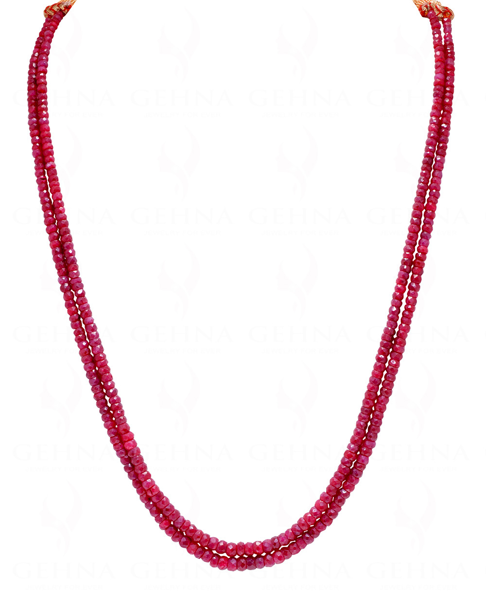 2 Rows Of Ruby Gemstone Cushion Shape Beaded Necklace NP-1457