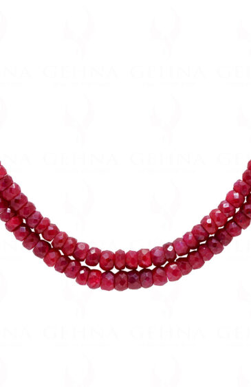 2 Rows Of Ruby Gemstone Cushion Shape Beaded Necklace NP-1457